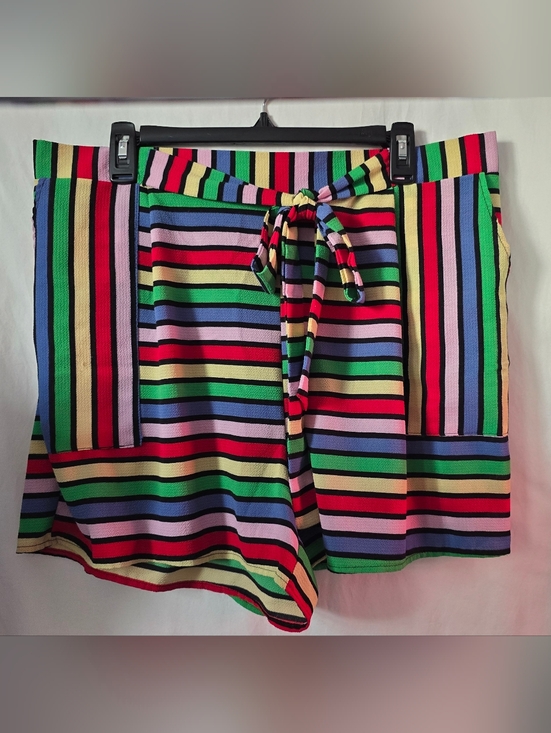 La Gypsy Pants - LA Gypsy Vintage Women's Multicolor Striped Shorts 2X Plus Festival Boho Pride